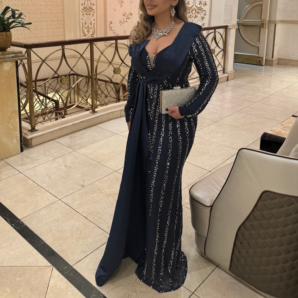 Beautiful Navy and silver full length gown